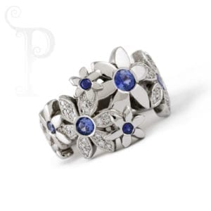 silver and saphire daisy ring