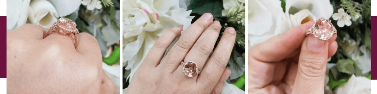 Popular in the last century, is matching a beautiful peach colour Morganite, with some diamonds and Rose gold.